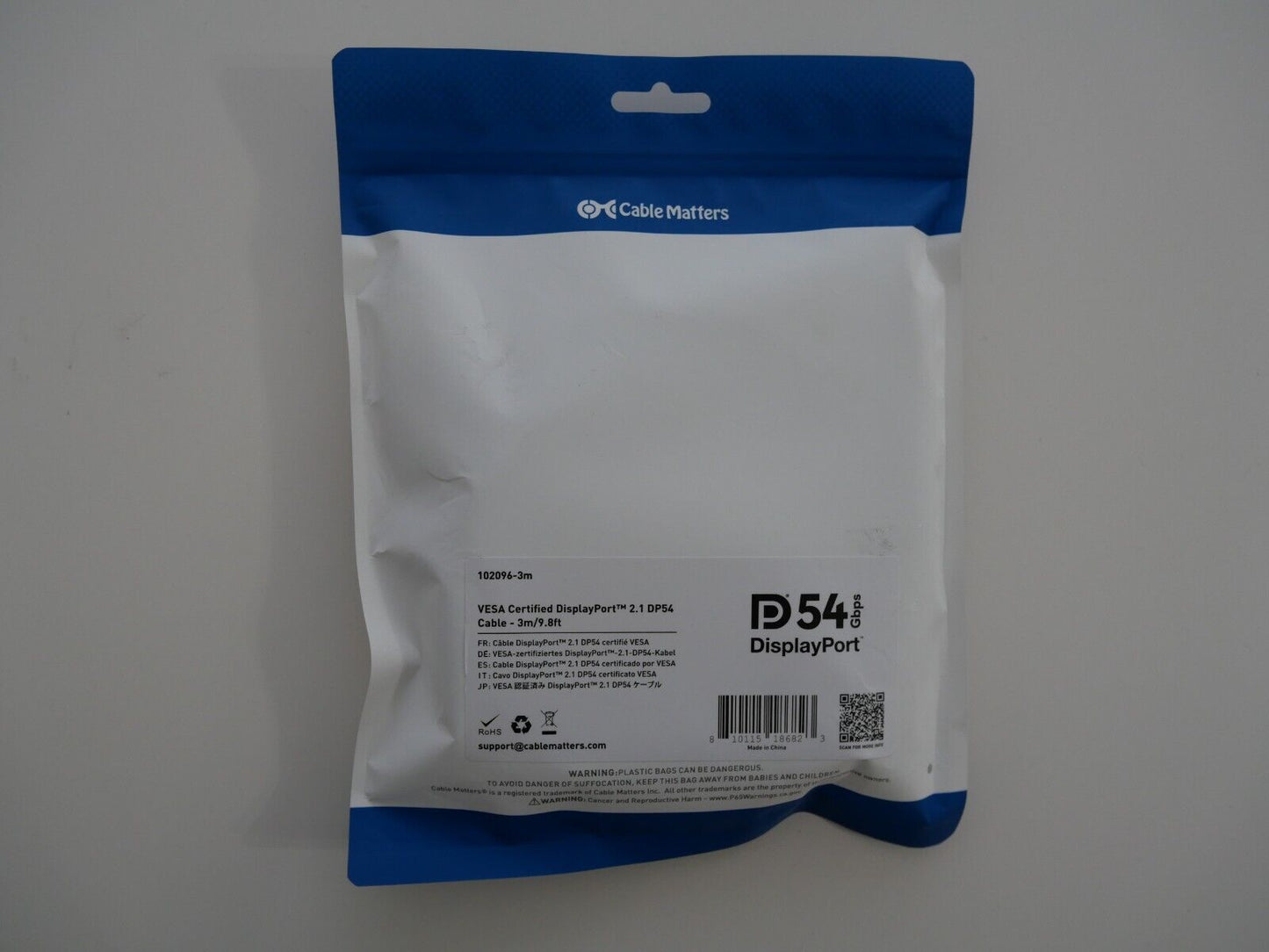 54 Gbps DisplayPort 2.1 Kabel 3 m, DP54 Kabel mit 8K 165 Hz, 4K 500 Hz in Schwar