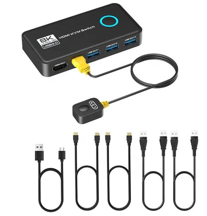 8K @ 60 Hz - 4K@120 Hz KVM Switch 2 Port HDMI USB 3.0 Schwarz + Verbindungskabel