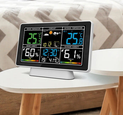 RCC Wetterstation Farb-LCD-Display Innen/Außen Thermometer-Hygrometer mit Wecker