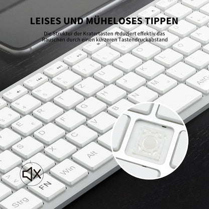 2,4GHz Kabellose QWERTZ Tastatur Kompakt Flüsterleise Silber
