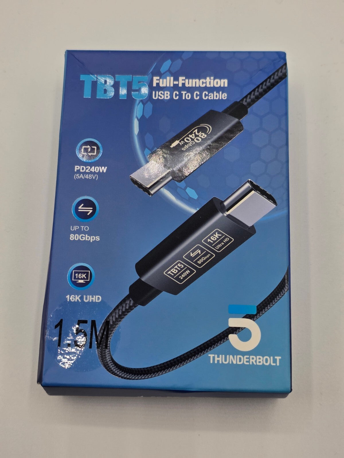 USB4 TBT5 Kabel 80Gbps 16K@60Hz 240W PD 1,5m Schwarz