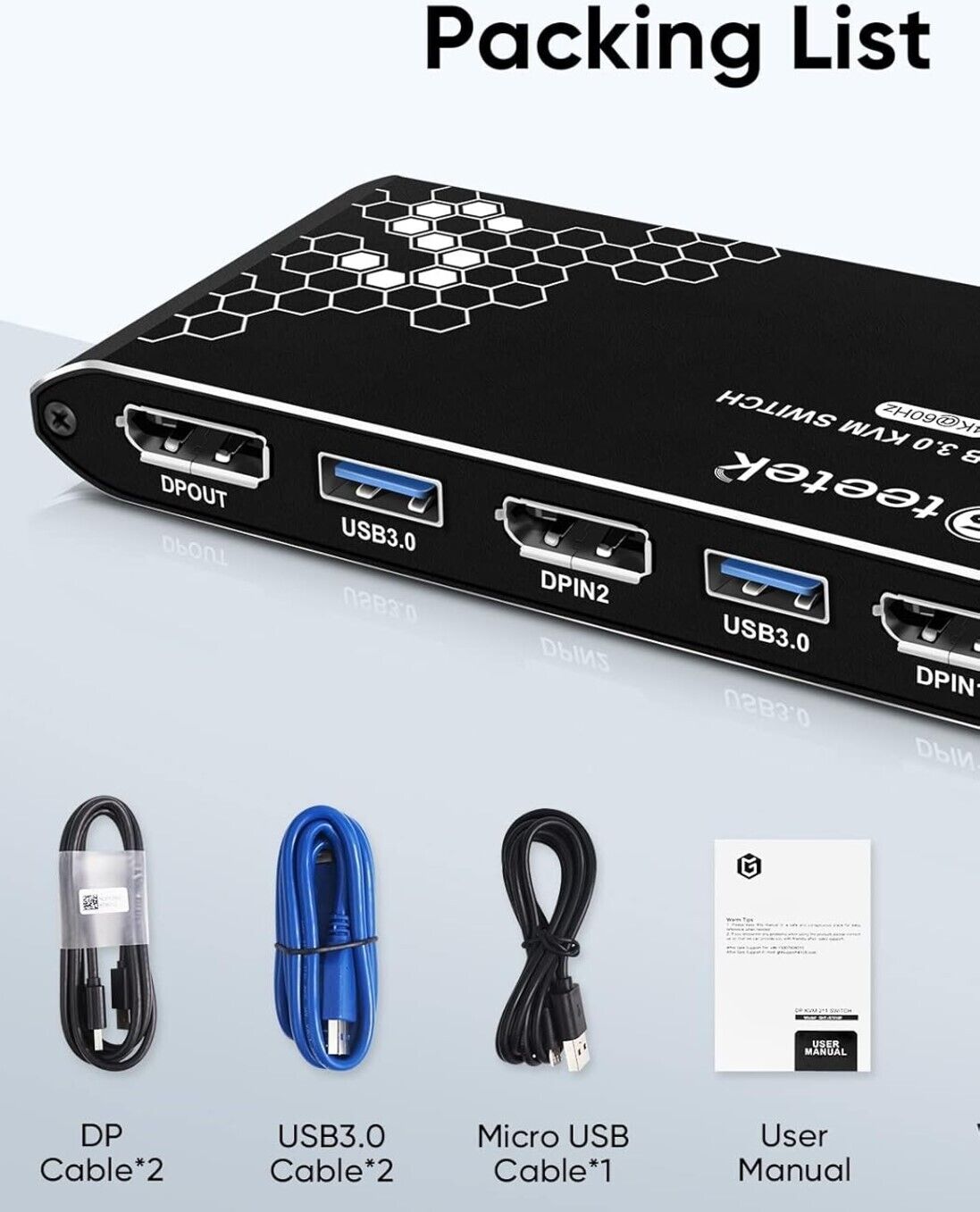 USB3.0 KVM Switch DisplayPort,4K60Hz,DP1.2,Displayport Switch,DP KVM 2 PC 1 Moni