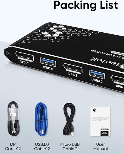 USB3.0 KVM Switch DisplayPort,4K60Hz,DP1.2,Displayport Switch,DP KVM 2 PC 1 Moni