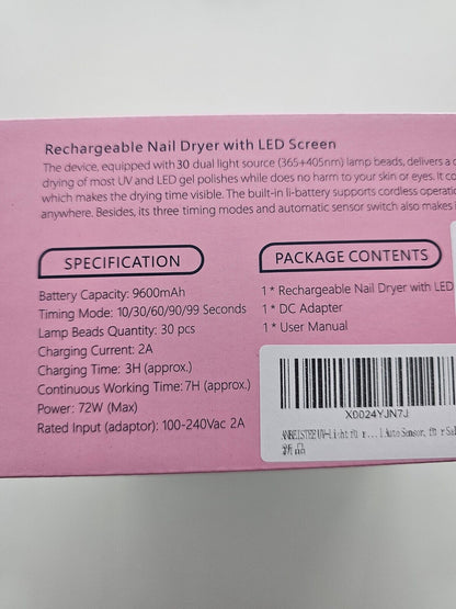 UV-Licht für Nägel, 72W Wiederaufladbare UV-Nagellampe, Schnelle Nägel Trockner