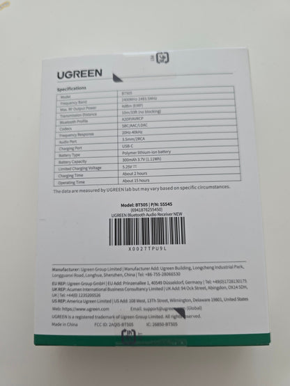 UGREEN Bluetooth 6.0 Adapter mit LDAC, Hi-Res Audio, Aux/RCA für Stereoanlage, V