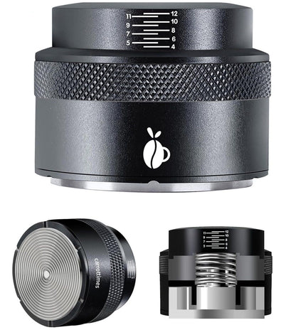 Espresso-Stempel 53mm Edelstahl Federbelastet Einstellbar Schwarz