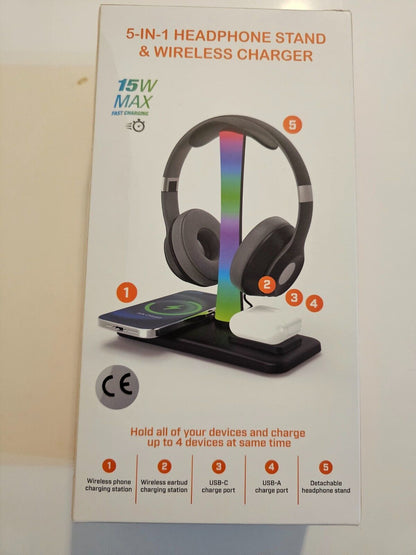 3 in 1 RGB Gamning Kopfhörer Ständer, Headset Halterung mit 15W Wireless Ladeger