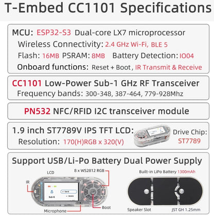 LILYGO T-Embed CC1101 ESP32-S3 Sub-1GHz NFC RFID Entwicklungsmodul