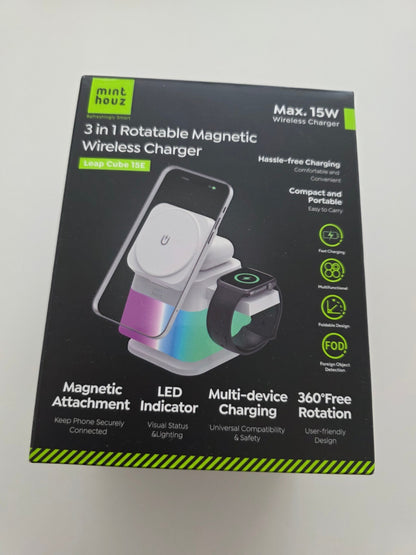 Kabelloses Ladegerät 15W RGB-Licht für iPhone/Watch/Pods