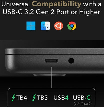Cudy DisplayLink Dual 4K Universal USB C Dockingstation, 10 Gbit/s USB C, 100 Wa
