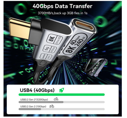 2m USB-C Verlängerungskabel 90° Winkel USB4 40Gbps 240W 8K@60Hz Thunderbolt 4