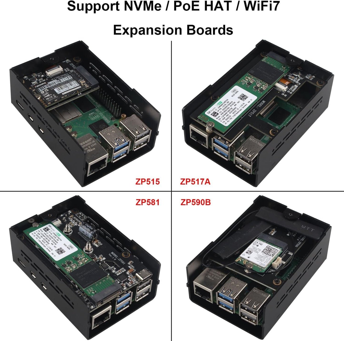 ZC502 Aluminium Gehäuse für Raspberry Pi 5 kompatibel mit PCIe NVMe WiFi7