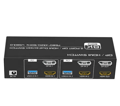 8K DP / HDMI KVM 2PC 2 Monitor 8K@60Hz 4K@120Hz 2K@144Hz + Kabel