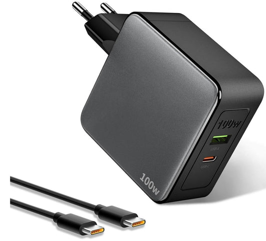 100W USB C+A GaN Ladegerät 2-Port MacBook iPhone Galaxy Grau
