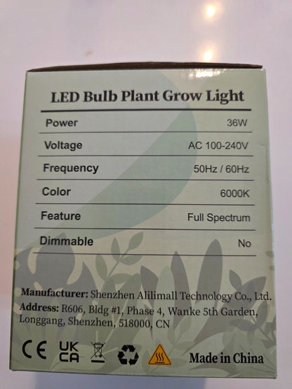 36W LED Pflanzenlampe - Vollspektrum, 6000K, Schwarz