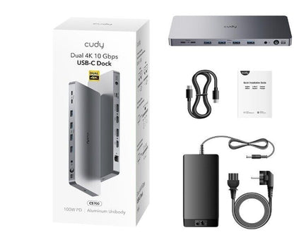 Cudy DisplayLink Dual 4K Universal USB C Dockingstation, 10 Gbit/s USB C, 100 Wa