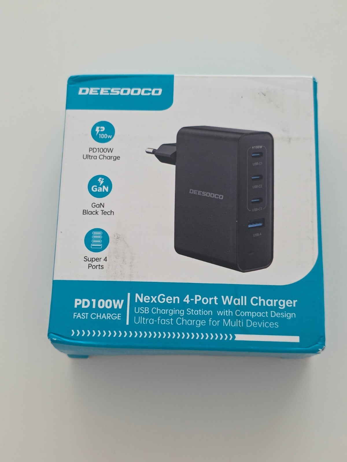 USB-C Ladegerät 100W 4 Ports PD 3.0 Schnellladegerät USB-C/USB-A