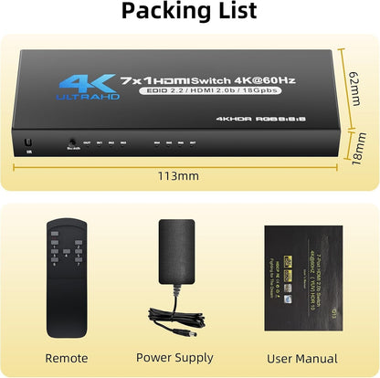 HDMI 2.0 Switch 7x1 4K@60Hz HDR Fernbedienung Schwarz