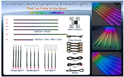 18-in-1 Auto LED Innenbeleuchtung 128 RGB Acrylstreifen APP Musiksync